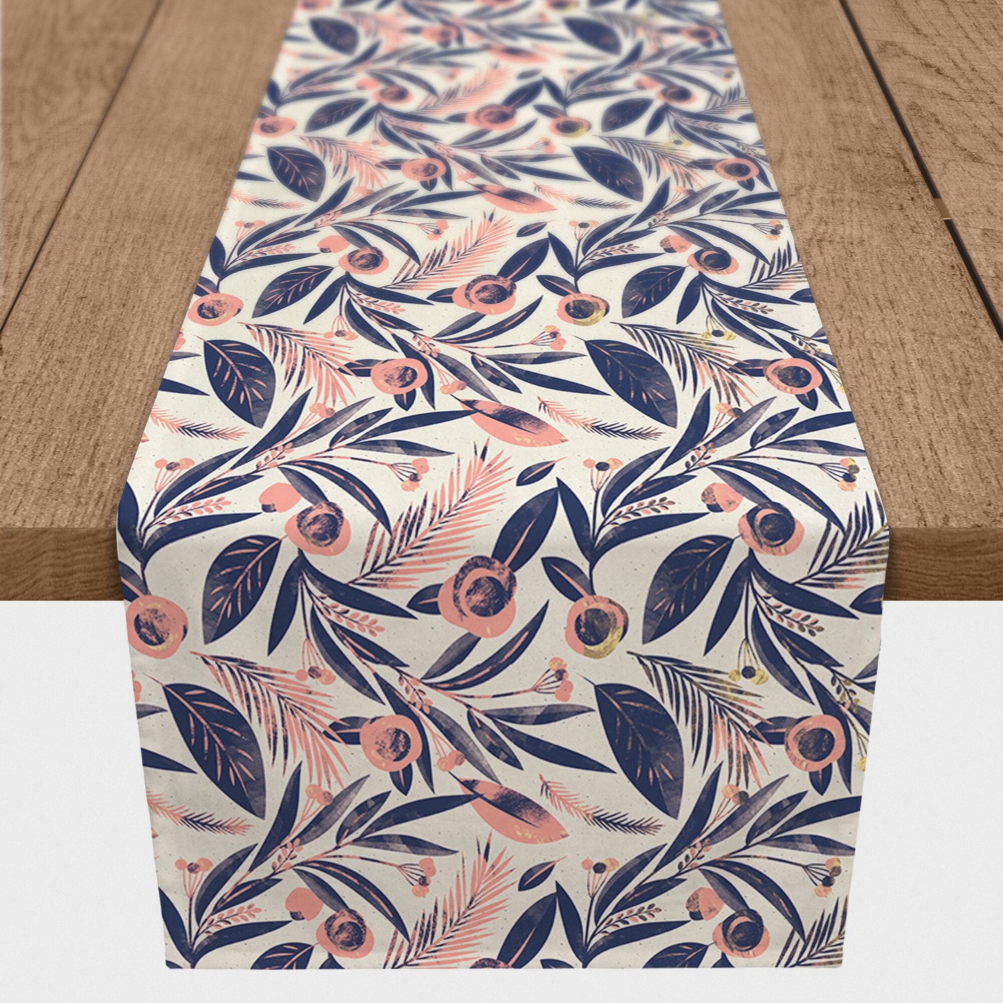 Navy & Pink Flowers Indoor/Outdoor Table Runner